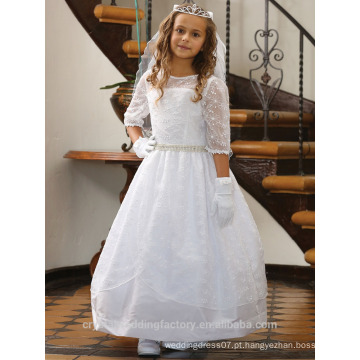 Crianças Casamento 2-12 Anos Meninas Aniversário Manga Média Lace Vestido de Baile Flower Girl Dresses Padrão Kids Party Wear LF13